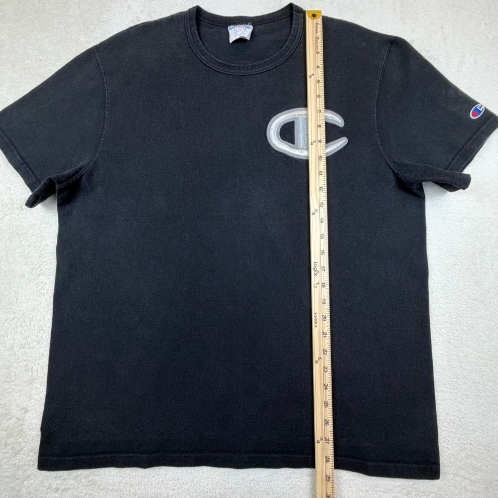VINTAGE Champion Mens XL Big Logo‎ Embroidered T-Shirt Faded Black Short Sleeve - Picture 12 of 12